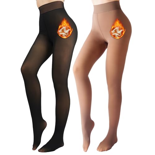 2 Pack Fleece Lined Tights Sheer Winter - Fake Translucent Tights Winter Thick Warm Pantyhose Sheer Women Leggings
