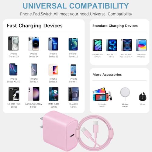 Image of Novobit Type C Fast Charger for iPhone 16 /15, USB C Charger, iPhone 16 Charger with 2 Pack 6ft Cable for iPhone 16 /16 Plus /16 Pro /16 Pro Max /iPhone 15 /15 Pro Max /Samsung (S