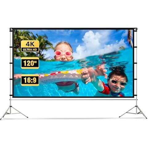 Projector Screen Outdoor, Vamvo Portable Projector Screen with Aluminum Alloy Stand 120" Foldable Projector Screen, 10 Feet Indoor Movie Screen with Carrying Bag for Home Theater Backyard Movie Night Cover