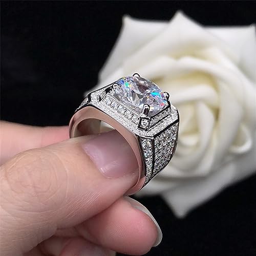 Azq Men's Luxurious Full Diamond Ring For Men Jewelry Mens Wedding Engagement Rings 18K White Gold Cubic Zirconia 925 Sterling Silver Eternity Ring Band (Us Code 9) #TOP3