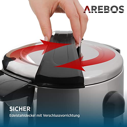 Foto von Arebos Glühweinkocher 950 W | Heißgetränkespender | 6,8 L | mit Auffangschale, Auslasshahn, Thermostat und Überhitzungsschutz | Temperatureinstellung von 30-110°C