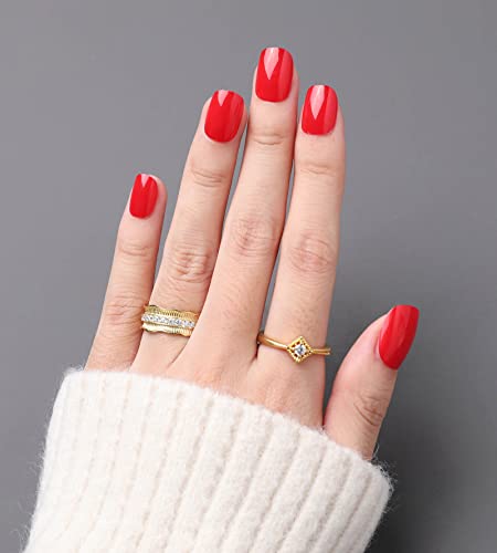 Dudulanni 24 Pcs Press On Nails Short, Square Fake Nails With Nail Glue, Stick Glue On Nails False Nails Acrylic Nails For Women (Short, Red) #TOP1