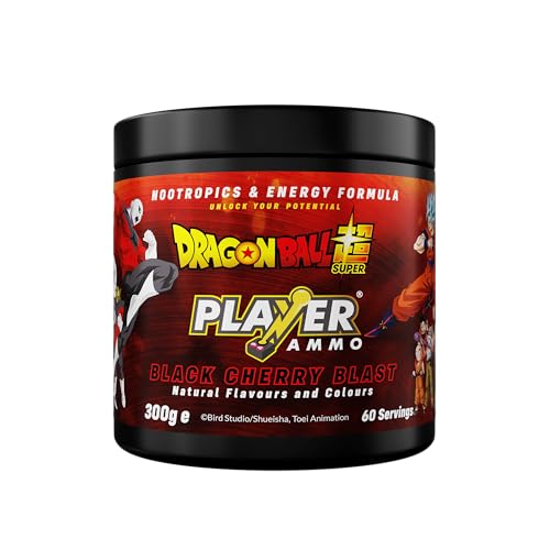 PLAYER AMMO X Dragon Ball Super | Black Cherry Blast Energy Powder | 60 Servings | Boost Focus Nootropics & Performance – Sugar Free Energy Supplement