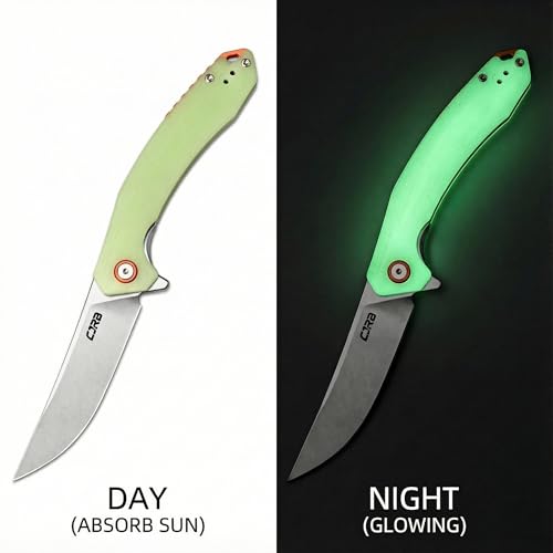 Image of CJRB Gobi G10 Glow in the Dark Handle Folding Pocket Knife, 3.5'' AR-RPM9 Steel Blade Manual EDC Knife with Liner Lock for Outdoor Camping Hiking Fishing(J1906-GD)