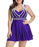 LALAGEN Womens Halter Swimdress Plus Size Two Piece Swimsuit Tankini Set Purple XXXL-1