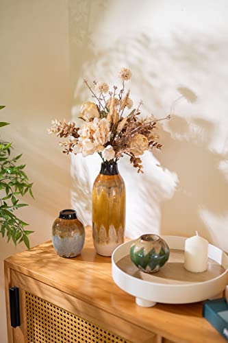 Teresa's Collections Boho Ceramic Vases With Candle Holder, Colorful Rustic Home Decor, Modern Decorative Vases For Table Centerpieces, Shelf, Mantel, Living Room, 11” - Set Of 3 (Green, Blue, Amber) #TOP3