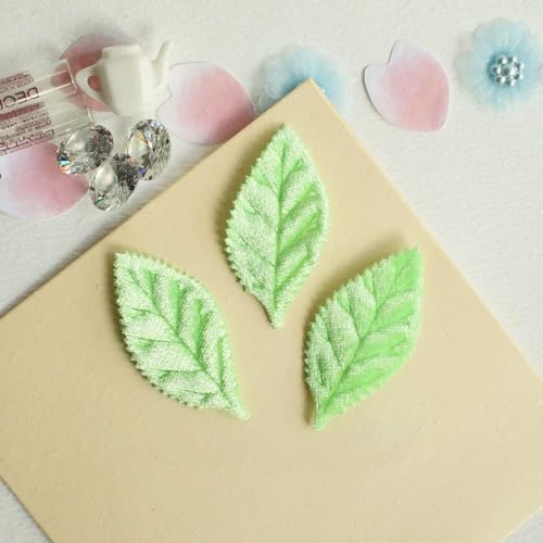 Image of YYCRAFT Pack of Padded 2-Faced Satin Velvet Leaf Appliques /Craft (180 PCS Lime /Green)