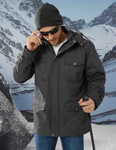 Image of CRYSULLY Men's Winter Casual Thicken Multi-Pocket Outwear Jacket Coat with Removable Hood 35 /33