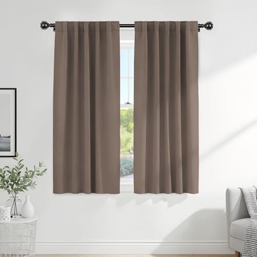 PONY DANCE Blackout Window Drapes - 42 by 72-inch, Mocha Curtain Draperies Light Block Thermal Insulated Curtain Panels Back Tab/Rod Pocket Light Blocking Energy Saving for Bedroom, 2 PCs