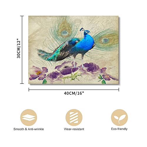 Cuadro de pavo real entre flores con marco de madera estable y duradero 2