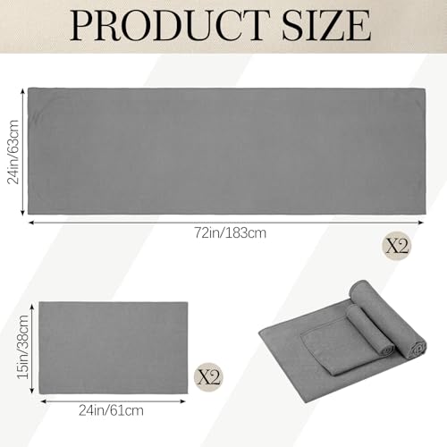 Breling 4 Pcs Hot Yoga Towel with Hand Towel Set Non Slip Yoga Mat Towel with Corner Pockets 24 x 72 Inch Soft Microfiber Sweat Absorbent Mat Thick Blanket Cover for Pilates Workout Gym Fitness, Gray