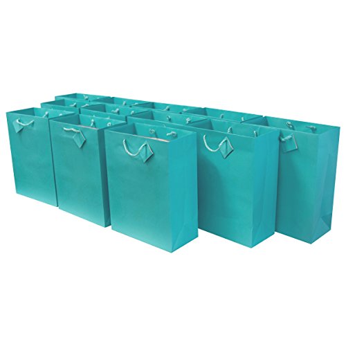 OccasionALL Teal Gift Bags with Handles, Teal Christmas Gift Bags, Medium Blue Gifting Party Supplies for Weddings, Birthdays, Holidays, Shopping, Party Favors, 7.5x9x3.5, 12 Pack