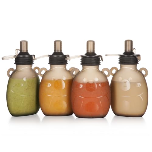 Image of haakaa Happii Bear Reusable Pouches for Baby Food,Refillable Pouches for Toddlers, Reusable Squeeze Pouches for Kids,for Fruit Puree,Yogurt,Smoothies...4 Pack 6 oz/170ml, 6 Months+