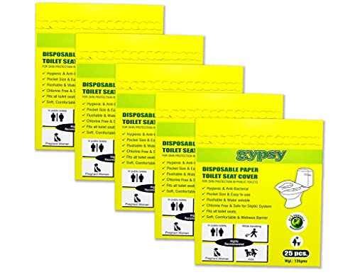 Image of Gypsy Disposable Paper Toilet Seat Covers -125 Sheets (5 x 25) | Flushable & Nature Friendly | Travel Pack For Skin Protection In Unhygienic Public Toilets.