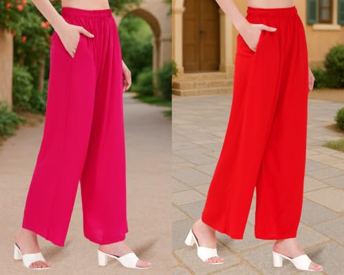 Image of Buy That Trendz Palazzo Pants for Women Rayon Elasticated Regular Fit Flared Wide Leg M to 6XL Pack of 2