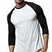 COUVER Men's 3/4 Sleeve Crew Neck Baseball Shirt, Casual Dynamic Cotton Raglan T Shirts, Black/White L, 1 Pack