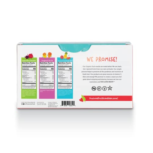 You Love Fruit - Fruit Snacks Variety Pack 30 Count, 100% Natural Gluten-Free, Vegan, Low Carb, Low Fat Fruit Snacks For Kids, College Students, Teachers And Offices, Healthy Fruit Snacks For Weight Loss (Passion Fruit, Super Berry, Mango) #TOP3