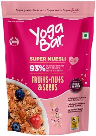 Yogabar Wholegrain Breakfast Muesli Fruits, Nuts + Seeds, 700 g (Super Saver Pack)