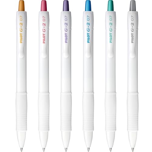 Pilot G2 Edge White Assorted Metallic Inks Premium Gel Roller Pens Sensory Writing Experience 6ct box Fine Point 0.7 mm