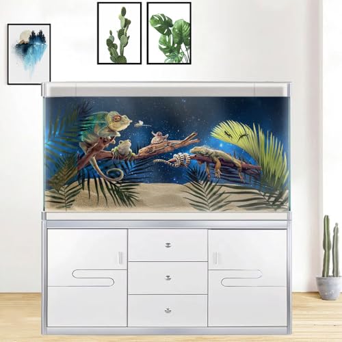 Image of 48X18IN Starry Aquarium Background, Art Starry Fish Tank Decorations Background, with 8 EVA Double-Sided Tape