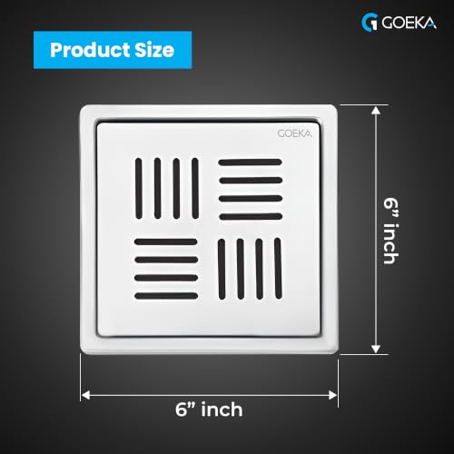 Image of GOEKA Premium Square Flat Cut Floor Drain (6 x 6 Inch) | 304 Grade Stainless Steel Bathroom Drain Jali | Heavy-Duty Floor Grating for Kitchen, Balcony & Outdoor Use