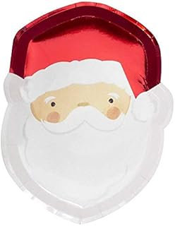 Ginger Ray Red Foiled Santa Shaped Christmas Paper Party Plates 8 Pack,30*23 centimeters