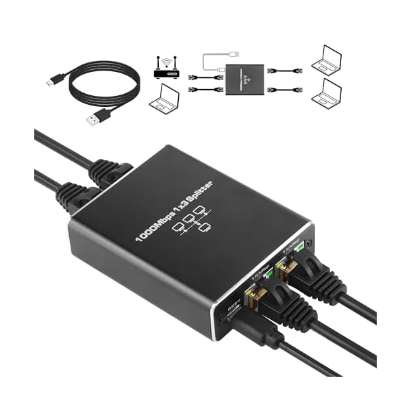 SinLoon LAN Splitter 1 bis 3, 1000/100 Mbit/s Ethernet-Switch, 3-Port-Gigabit-Netzwerk-Switch, Netzwerk-Splitter mit USB-Netzkabel, geeignet für Computer, Hubs, Switches, Router, ADSL usw.
