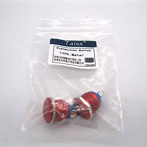 Taiss 2Pcs Momentary Push Button Switch Spst 16Mm Metal High Round Red Waterproof Pushbutton Switches 1No 3A/12-250V For Industrial Car Switch G-M16R #TOP7