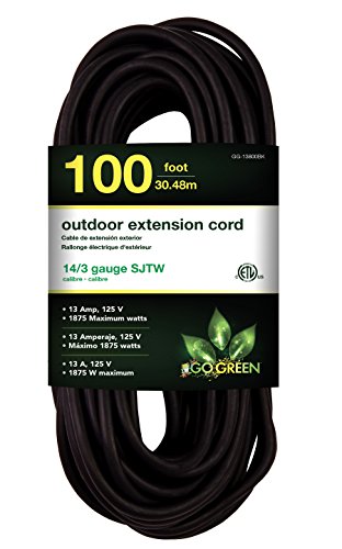 GoGreen Power GG-13800BK - 14/3 100' SJTW Outdoor Extension Cord - Black