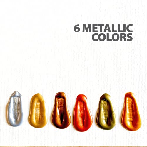 Image of milo Metallic Acrylic Paint Set, 6 Metallic Colors, 8 oz Bottles | Safe and AP Non-Toxic, Made in the USA, Arts & Crafts Paints for Artists, Student & Hobby Painters, Paint Pack, Multi-Media