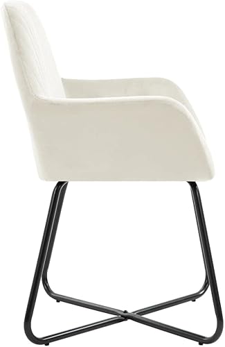Miniatura 5 de Dining Chair Set of 2 Cream Velvet Upholstered Chairs with Sturdy Steel Frame and Ergonomic Design for Dining Room Kitchen and Living Room