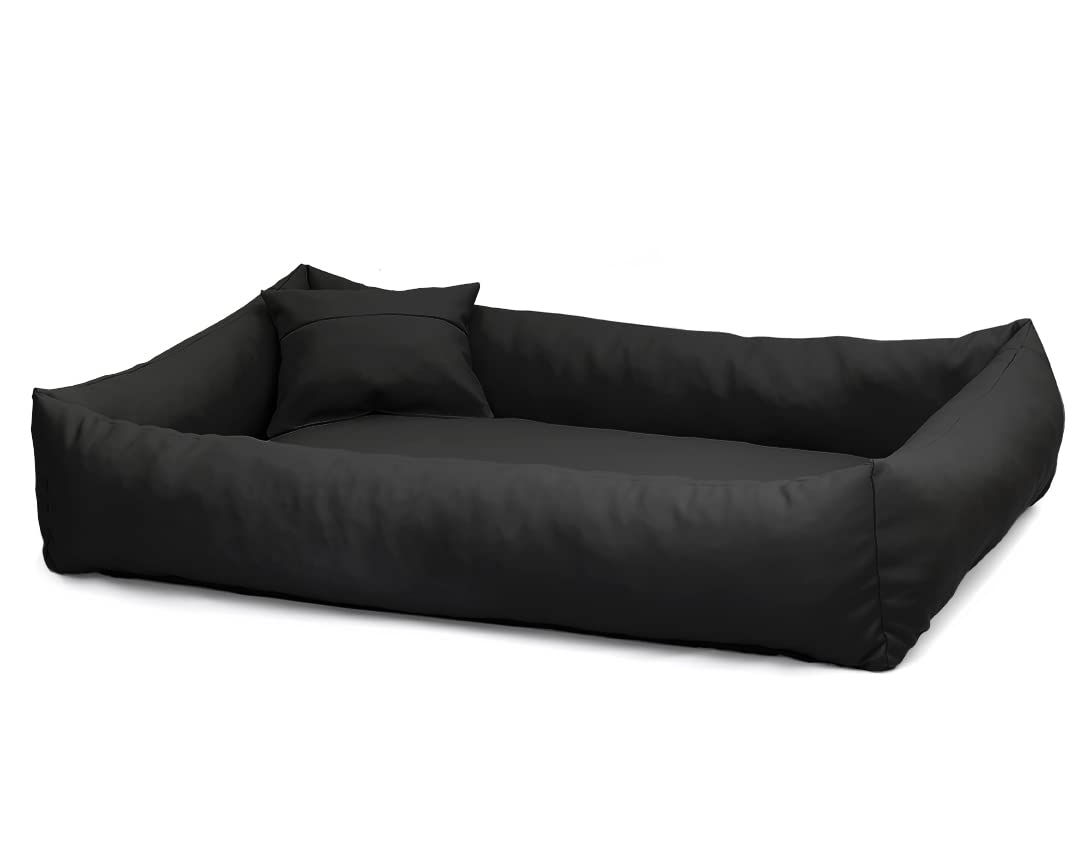 Juelle Legowisko dla Psa ze Sztucznej Skóry, Puszysta Poduszka dla Psa, Legowisko dla Dużych Psów, Miękka i Elegancka Sofa dla psa, Elmo S-XXL (100x80 cm, Czarny)