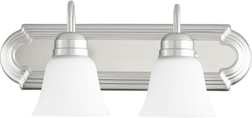 Quorum International Campbell 2-Light Vanity Light | Satin Nickel Finish | Satin Opal Glass Shades | Traditional Bathroom Wall Light | Steel Construction | Damp Rated | 5094-2-65