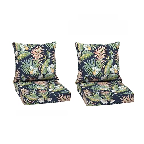Image of Arden Deep Seat Outdoor Chair Cushion Set (2-Pack), 24 in x 24 in, Weather-Proof, Rain-Proof, Fade Resistant Patio Cushion Set for Chair, Sofa, and Couch Simone Blue Tropical
