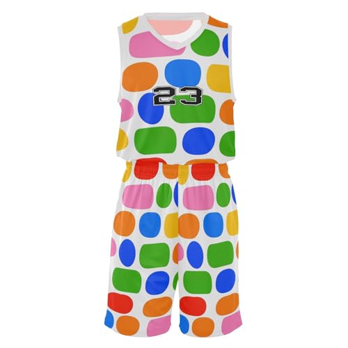 FLildon Geometric Circles Ovals Artistic Boys Basketball Jersey Set Tank Top Shorts Tracksuit Sport Training Suit for Kids, XXL