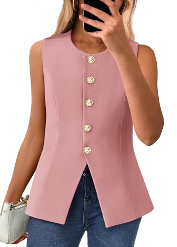 BTFBM Summer Sleeveless Blazer Vest For Women Dressy Button Down Round Neck Business Casual Outfits Work Suit Vests Tops