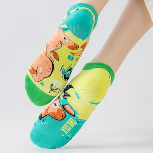 Image of 2 Pairs Funny Cartoon Animal Print Cotton Ankle Socks for Women Teens