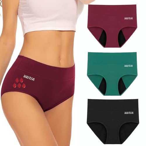 SUUFOR Bragas Menstruales 60ML de Alta Absorción y Gran Volumen, Braguitas Menstruales de Algodón Transpirable para Mujer (3 Pieza) L