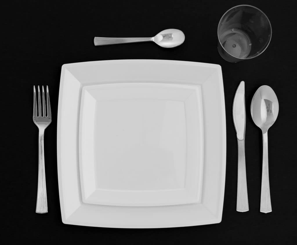 Plastic Silverware Set - Plastic Cutlery - [100 Count] Elegant Knives Teaspoons Forks and Spoons Heavy Duty Disposable Silverware Combo For Birthday Party Supplies, Catering Events, Weddings