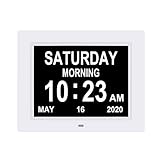 LaMi 8 Inch Digital Calendar Day Alarm Clock -8 Alarm Reminders,AM/PM Function,Day Clock with Extra Large Display Helps with Memory Loss, Alzheimer's ,Dementia,Digital Wall Clock ( White)