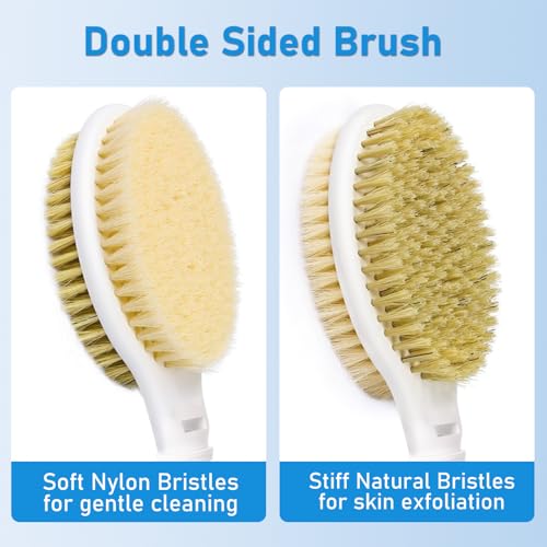 Wiseten Back Scrubber Body Shower Brush, Body Brush with 17-23.6" Long Retractable Handle, Shower Brush with Stiff and Soft Bristles, Exfoliating Back Brush for Women, Men, Elderly - Image 3