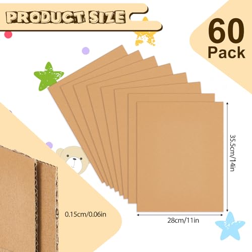 Image of Henoyso 60 Pack 11 x 14 Inch Corrugated Cardboard Sheets Flat Cardboard Sheets Packaging Inserts Flat Square Inserts Squares Separators for Shipping Packing Mailing Crafts(Brown)