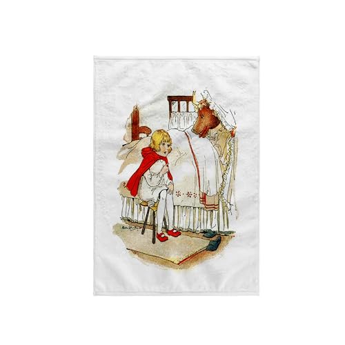 3dRose 15x22 Hand Towel - Vintage Red Riding Hood Meets The Wolf Nursery Rhymes n Fairytales