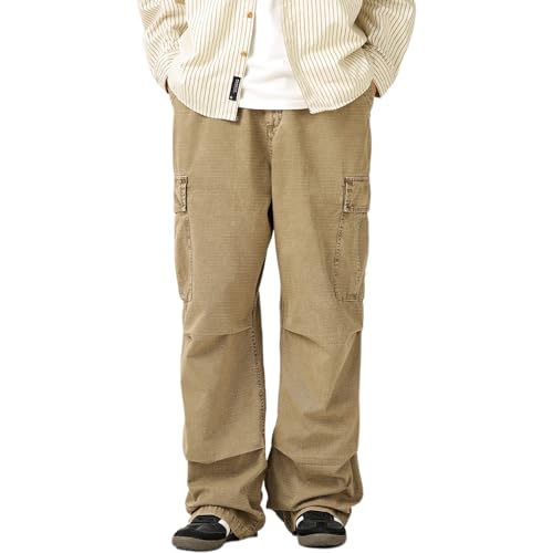 Unisex Baggy Cargo Pants–100% Cotton Wide Leg Work&Hiking Trousers, Vintage High-Waisted Straight Fit
