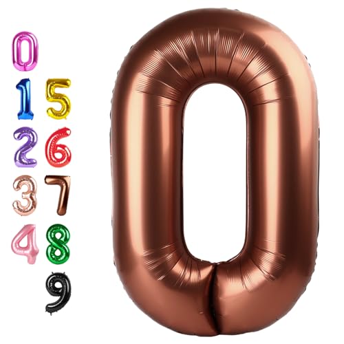 Image of Number Balloons 0 Balloon 40 inch Coffee for 10th Birthday Party Decoration | Saturated Color, Large 40 inch, With Inflation Straw & Hanging Holes, Great for Thanksgiving, Vintage & Cowboy Theme Party