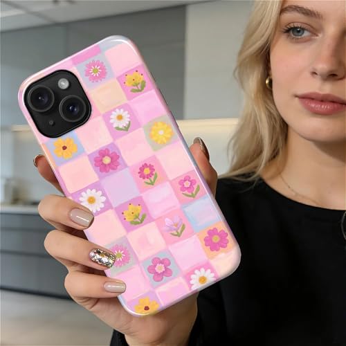 Coque iPhone 15 hybride double couche et antichoc avec design patchwork floral chic - 6