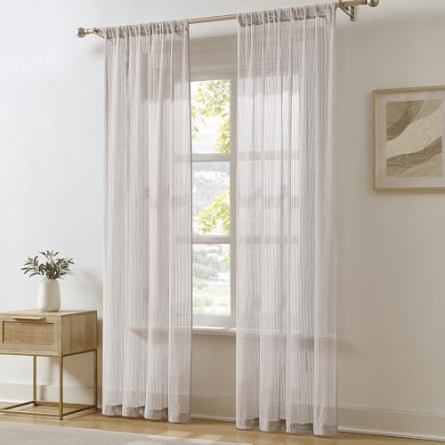 Image of Lush Decor - Curtains, Textured Sheer Window Panels, Knitted Style Home Decor (Mila Champagne, 84 inch x 38 inch)