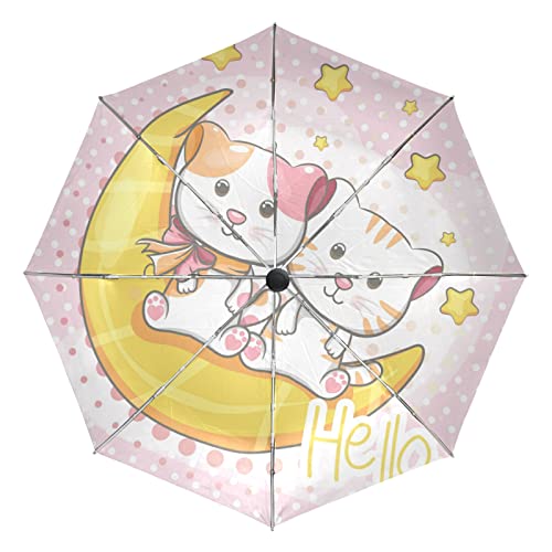 Parapluie automatique coupe-vent et anti-UV pliable Vnurnrn chats roses pour voyage