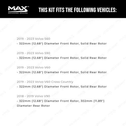 Image of Max Advanced Brakes Front & Rear Brake Kit Compatible With 2018-2023 Volvo XC60 S60 w /12.68 inch Fr 11.89 inch Solid Rr Rotor Replacement Premium OE Disc Brake Rotors and Ceramic Brake Pads