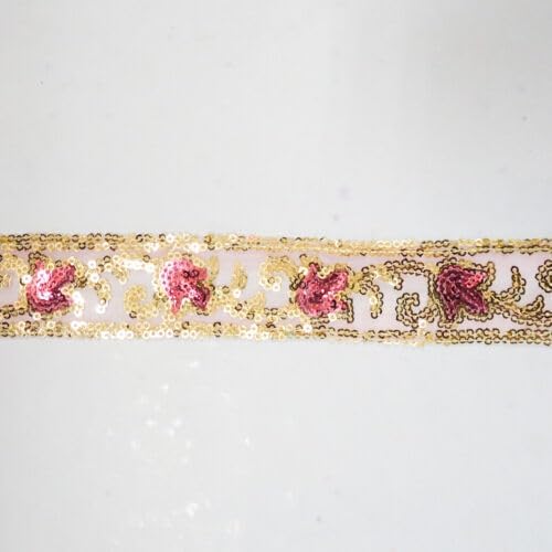5 Yards Pink Sequins Trim Non-Stretch Floral Sold by The Yard Fabric